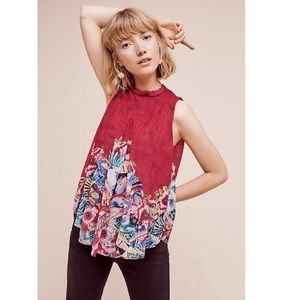 Anthropologie Deletta Red Dominica Swing Top